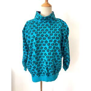 Vintage 80s Segrets Sun Prints Sigrid Olsen Sweatshirt M Blue Cotton Funnel